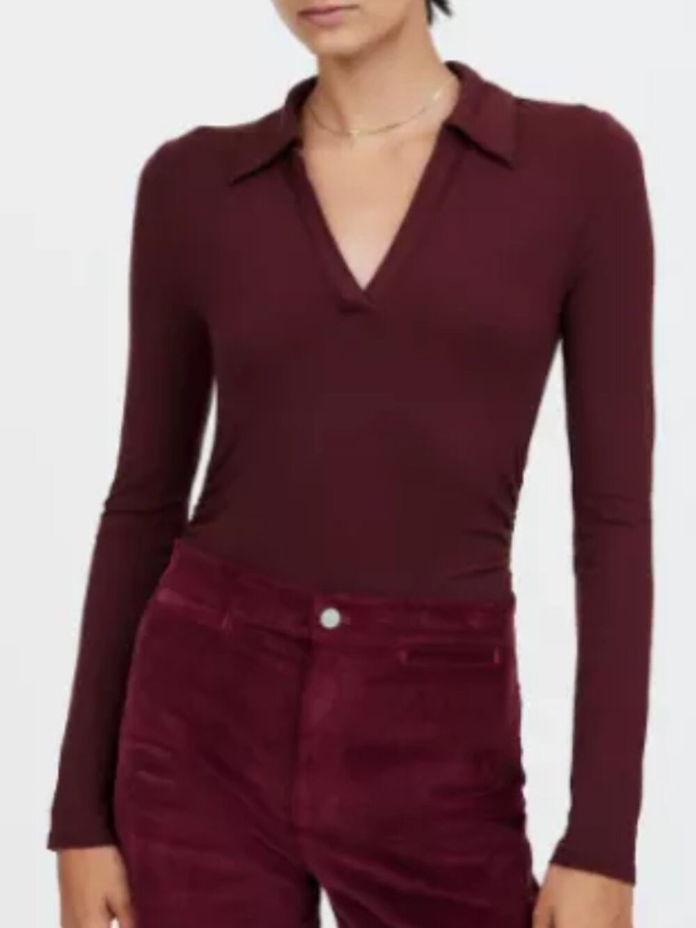 Madewell Side Cinch Long Sleeve Polo - Burgundy